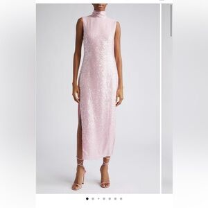 Chic Sleeveless Pink Sequin Midi Dress